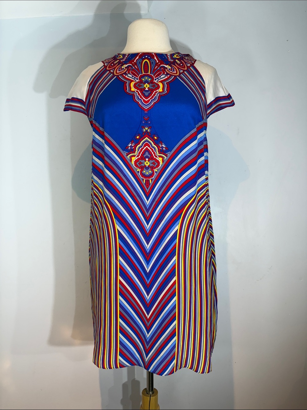 GOTTEX 100% Silk Printed Short Sleeve Multicolor Dress Women's Size small